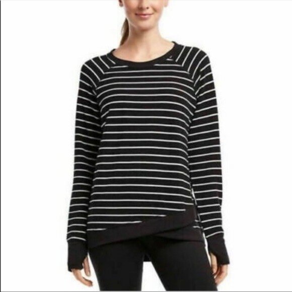 Danskin Black and White Striped Criss Cross Long Sleeve Top Size Small - Picture 7 of 7